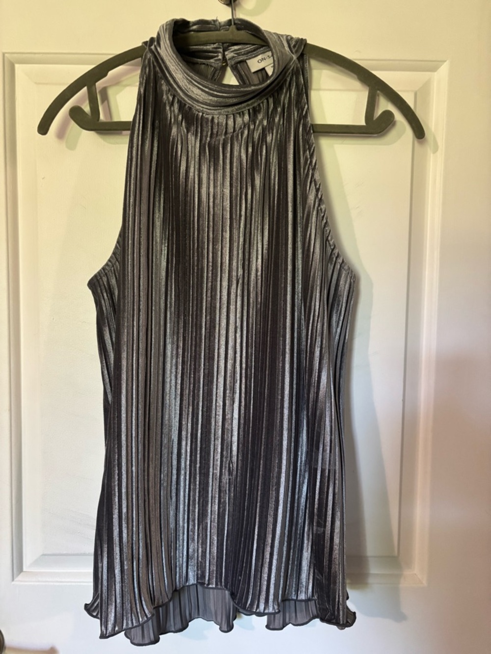 Like New Shimmery Pleated Halter Top - Silver Metallic. Worn 1x. Size XL.